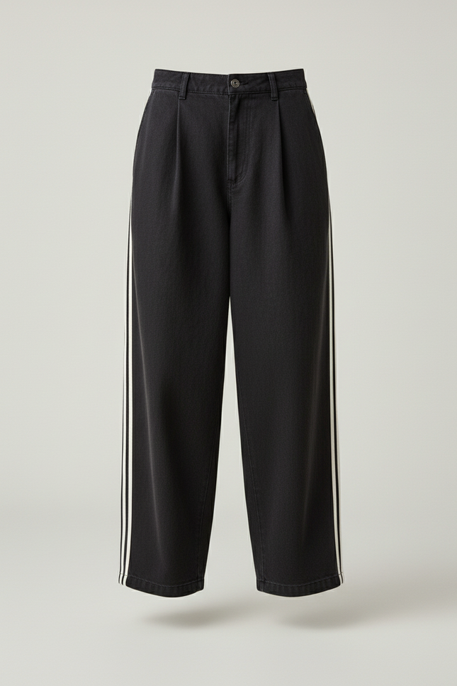 Pantalon Baggy Noir Ample Rayures Blanches Streetwear - Jean - vue 3