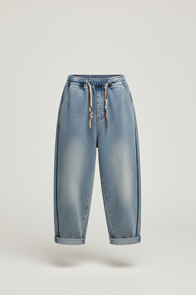 Pantalon Baggy Jean Bleu Cordon Ample Enfant - vue 3