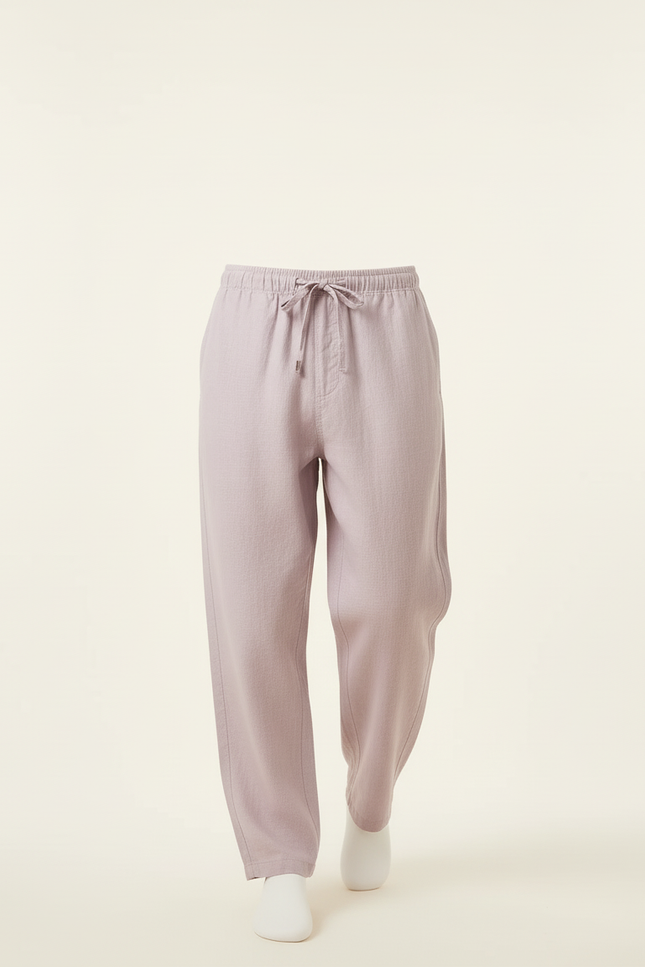 Pantalon Baggy Lin Coton Violet Ample Cordon Décontracté - vue 3