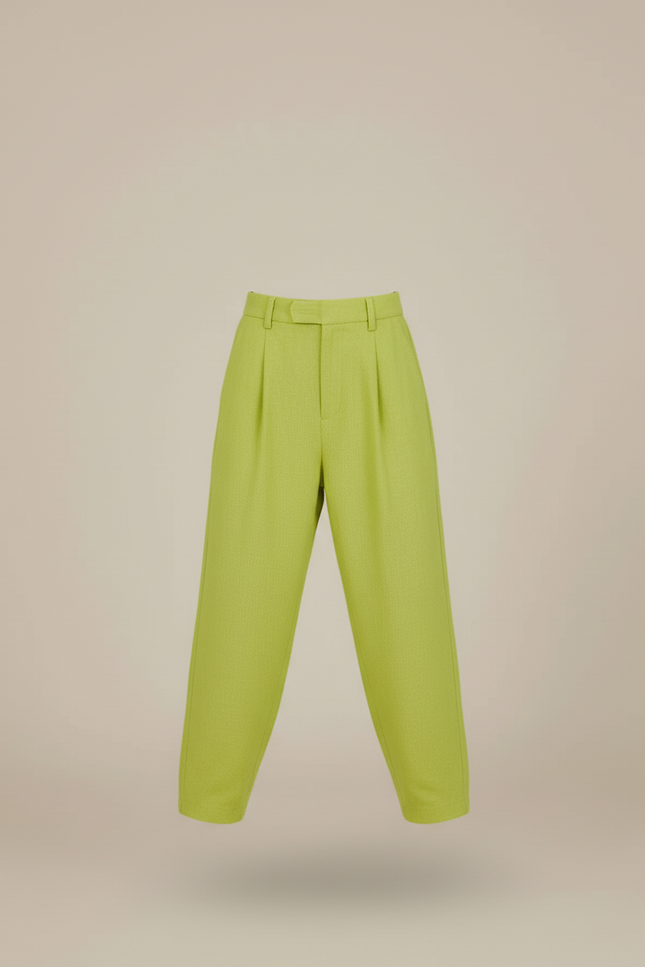 Pantalon Baggy Vert Citron Ample Lin Décontracté Enfant - vue 3