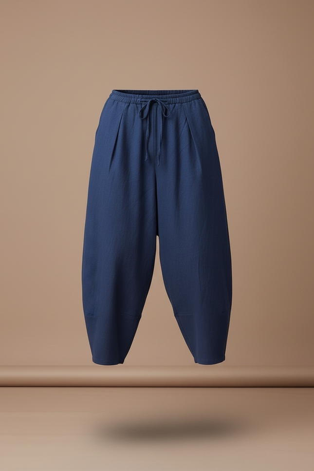 Pantalon Baggy Bleu Marine Lin Ample Plissé Homme - vue 3