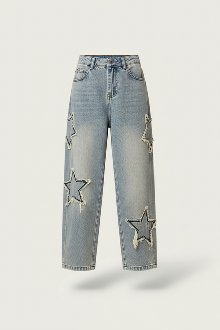 Pantalon Baggy Denim Bleu Étoiles Ample Garçon Décontracté - Jean - vue 3
