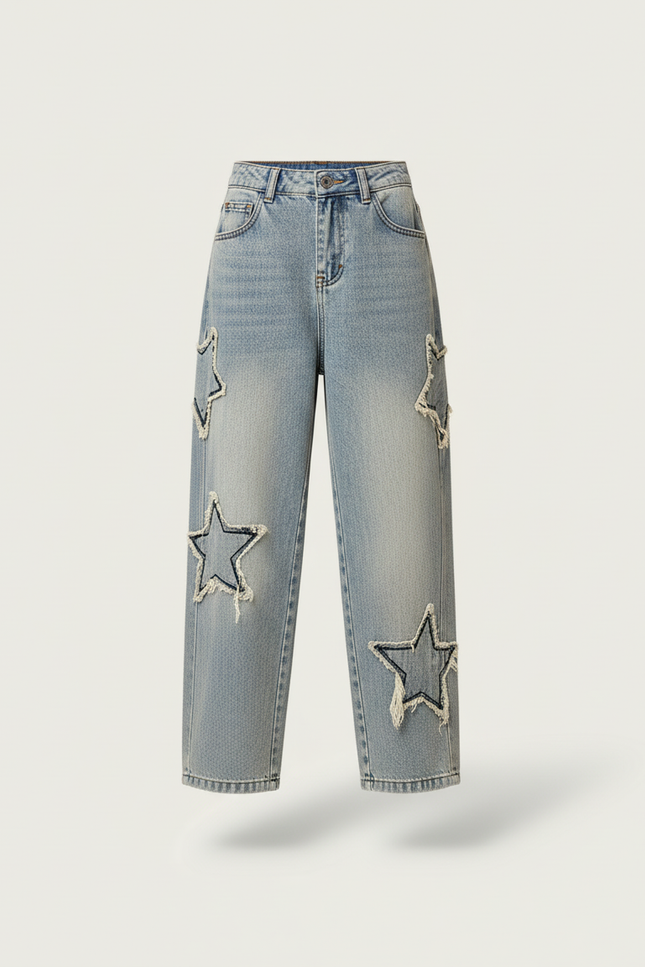 Pantalon Baggy Denim Bleu Étoiles Ample Garçon Décontracté - Jean - vue 3