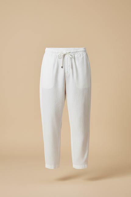 Pantalon Baggy Blanc Lin Cordon Ample Décontracté Homme - vue 3