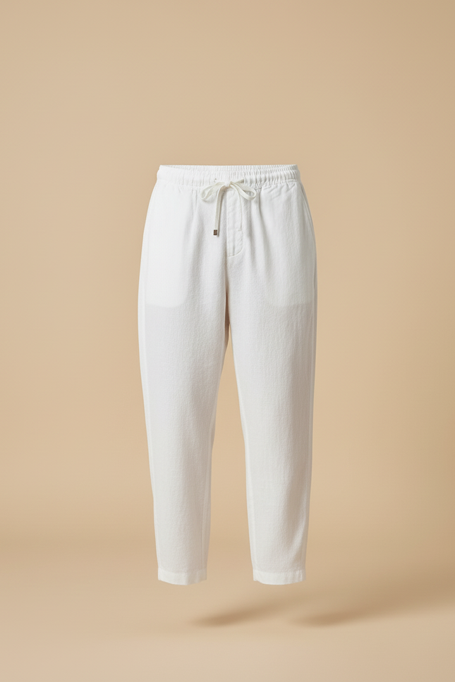Pantalon Baggy Blanc Lin Cordon Ample Décontracté Homme - vue 3