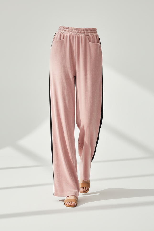 Pantalon Baggy Rose Velours Large Décontracté Rayure - vue 3