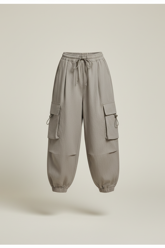 Pantalon Baggy Gris Cargo Ample Cordon Fille - Toile - vue 3