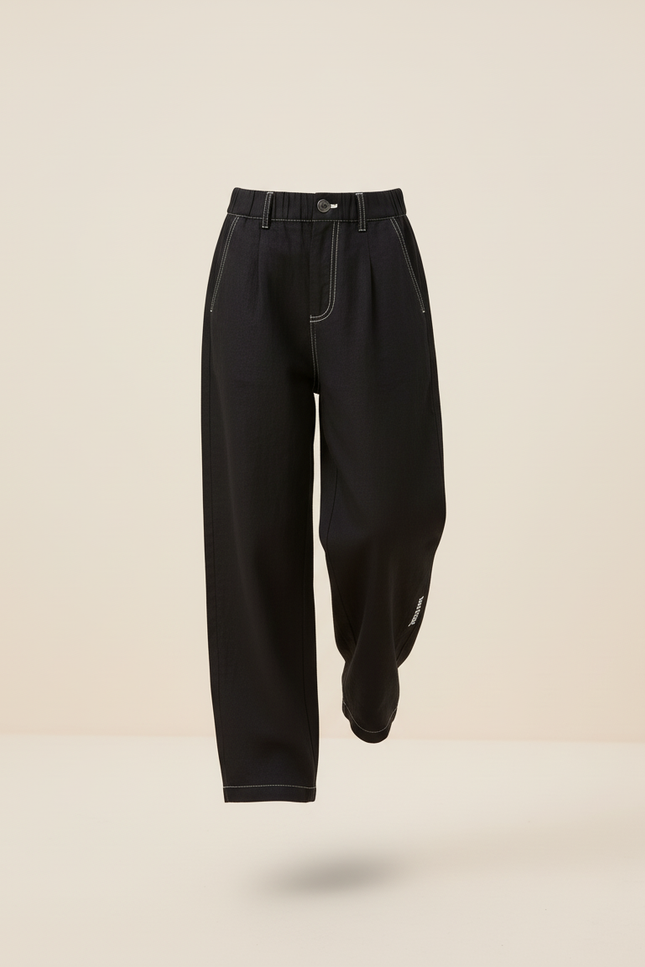 Pantalon Baggy Noir Ample Fluide Fille Couture Contrastée - Toile - vue 3