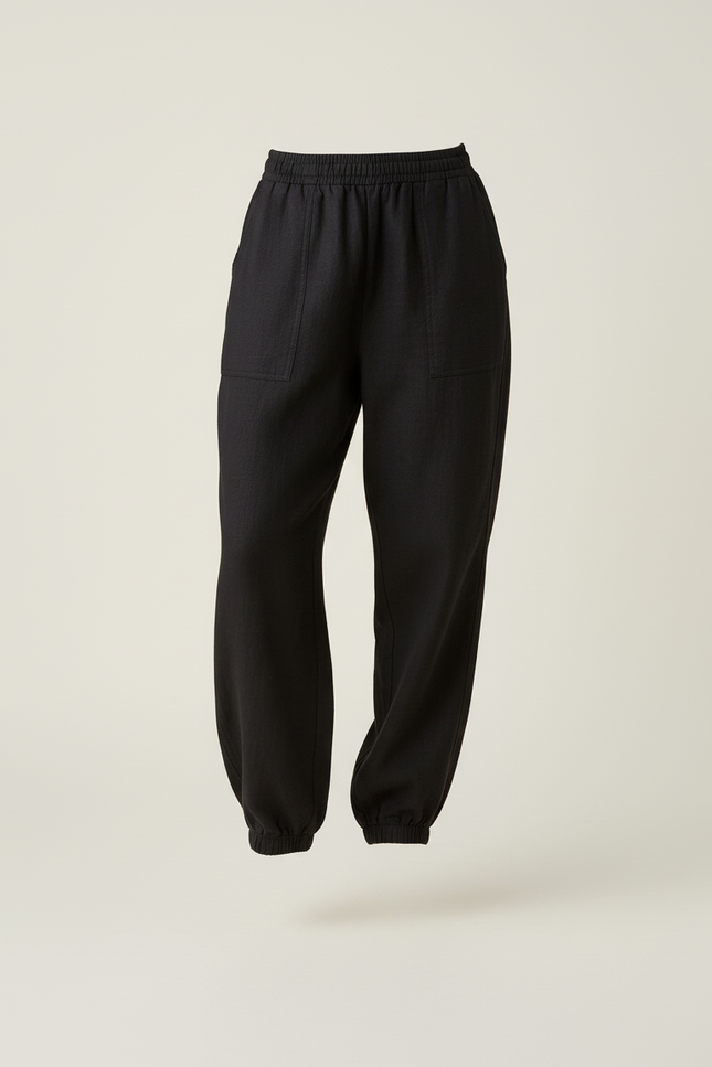 Pantalon Baggy Noir Lin Ample Élastique Femme - vue 3