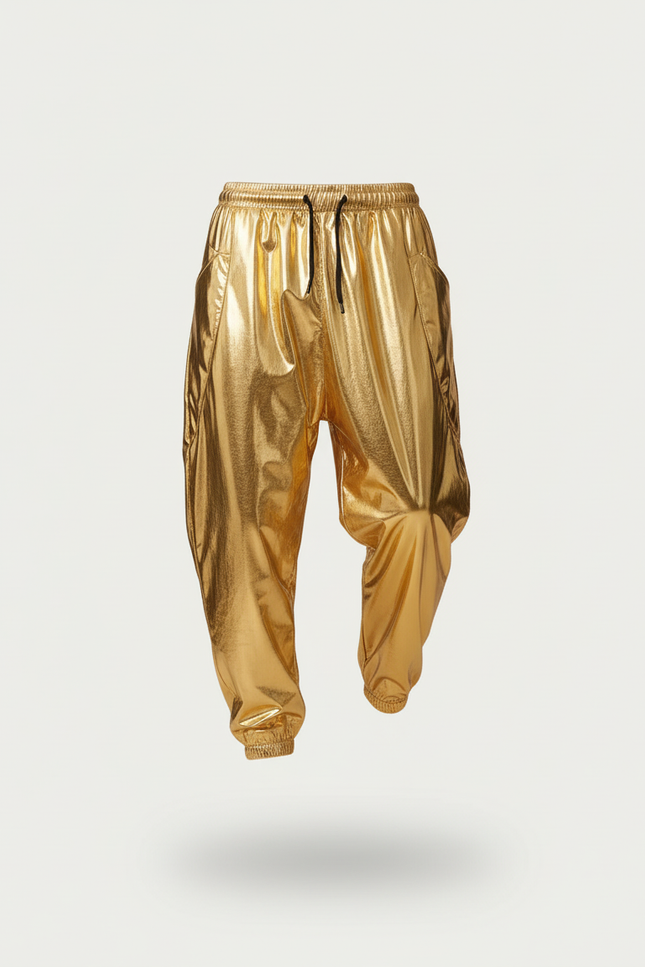 Pantalon Baggy Doré Métallique Ample Cordon Homme - Polyester - vue 3