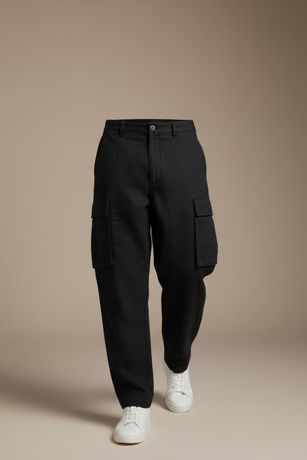 Pantalon Baggy Noir Cargo Coton Ample Homme - Lin - vue 3