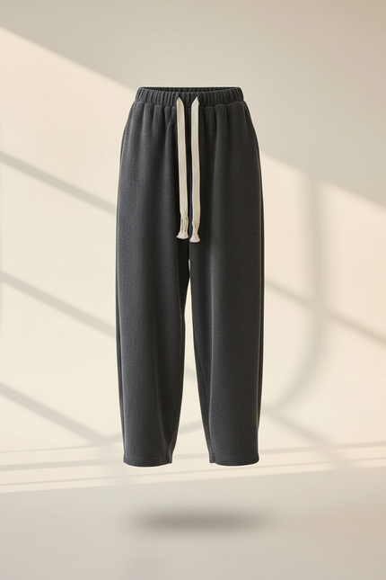 Pantalon Baggy Côtelé Gris Ample Cordon Décontracté - Cordé - vue 3