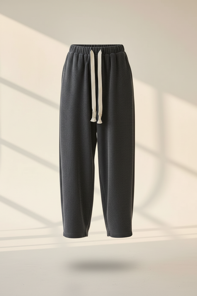 Pantalon Baggy Côtelé Gris Ample Cordon Décontracté - Cordé - vue 3