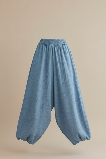 Pantalon Baggy Bleu Ciel Lin Ample Fluide Femme - vue 3