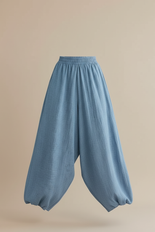 Pantalon Baggy Bleu Ciel Lin Ample Fluide Femme - vue 3
