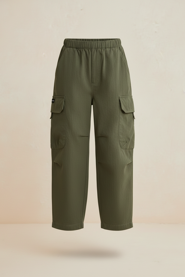 Pantalon Baggy Vert Kaki Ample Décontracté Enfant - Gabardine - vue 3