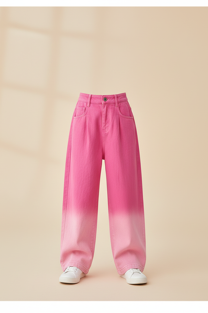Pantalon Baggy Rose Dégradé Ample Coton Enfant - Jean - vue 3