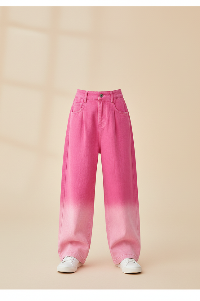 Pantalon Baggy Rose Dégradé Ample Coton Enfant - Jean - vue 3