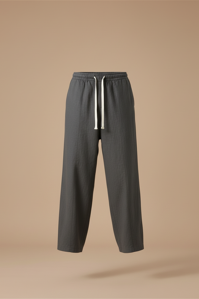 Pantalon Baggy Gris Cordon Ample Coton Droit Homme - vue 3