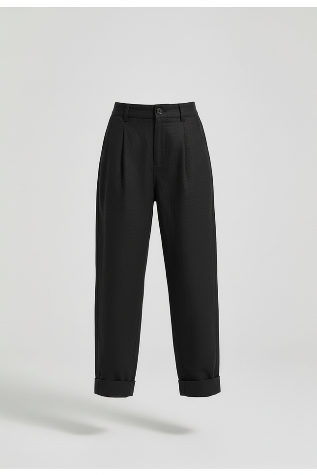 Pantalon Baggy Fille Noir Taille Haute Toile - Gabardine - vue 3