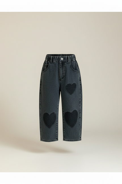 Pantalon Baggy Jean Cœurs Ample Noir Enfant - vue 3