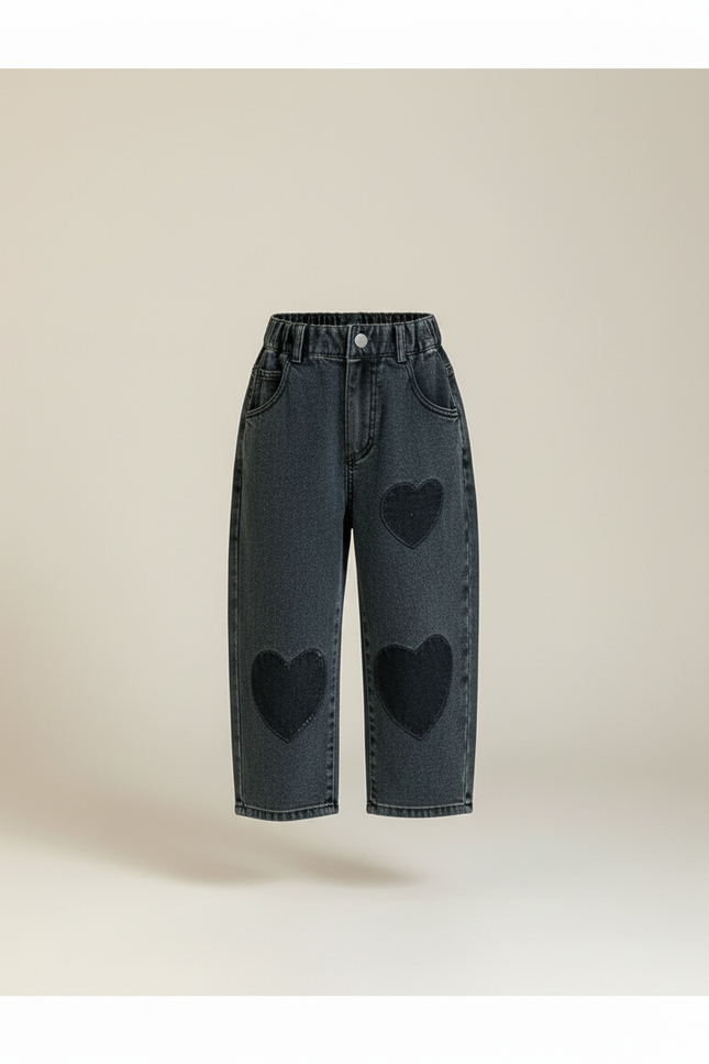 Pantalon Baggy Jean Cœurs Ample Noir Enfant - vue 3
