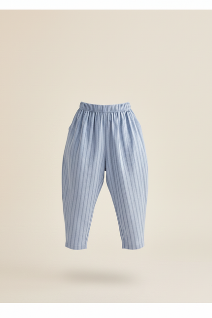 Pantalon Baggy Bleu Ciel Rayé Coton Ample Enfant - vue 3