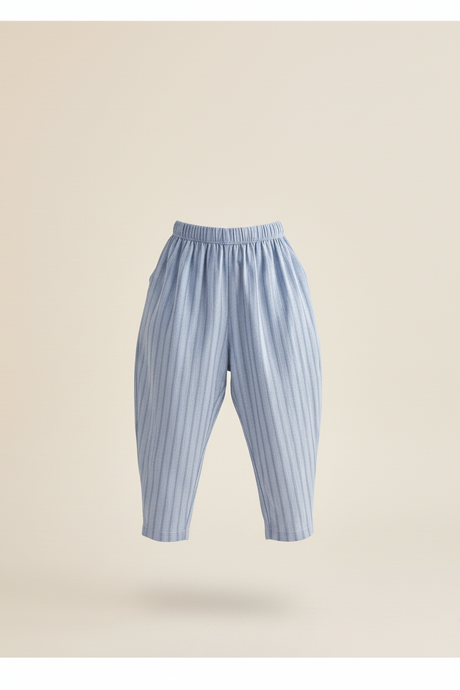 Pantalon Baggy Bleu Ciel Rayé Coton Ample Enfant - vue 3