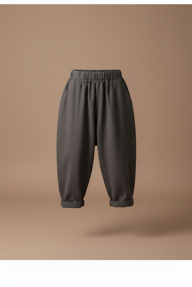 Pantalon Baggy Coton Gris Ample Enfant Décontracté - Lin - vue 3