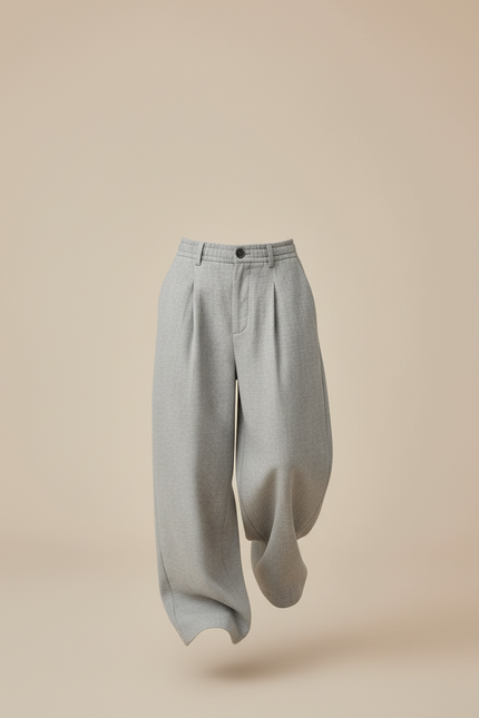 Pantalon Baggy Gris Clair Ample Plissé Décontracté Enfant - Tweed - vue 3