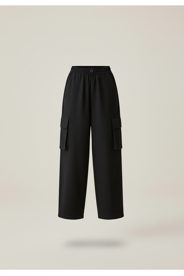 Pantalon Baggy Fille Noir Cargo - Molleton - vue 3