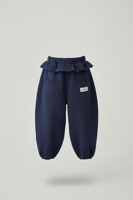 Pantalon Baggy Bleu Marine Ample Molleton Poches Cœur - vue 3