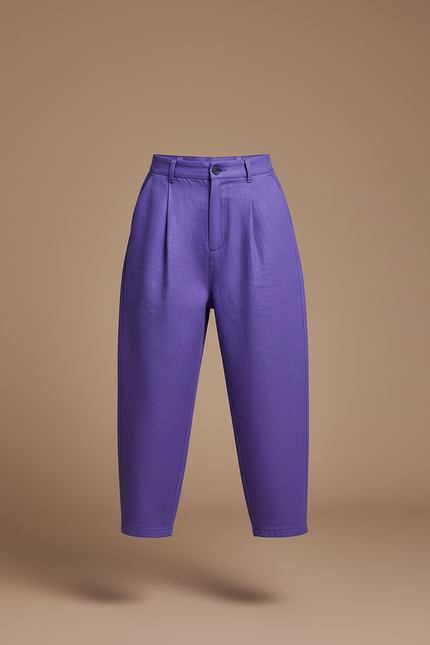 Pantalon Baggy Violet Ample Plissé Décontracté - Laine - vue 3