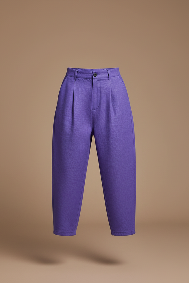Pantalon Baggy Violet Ample Plissé Décontracté - Laine - vue 3