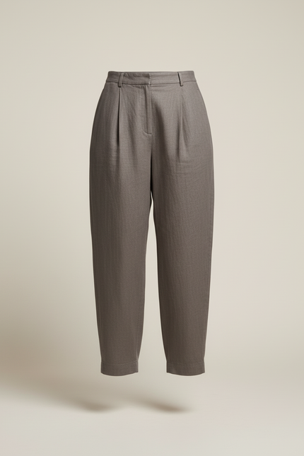 Pantalon Baggy Gris Plissé Ample Lin Fluide - vue 3