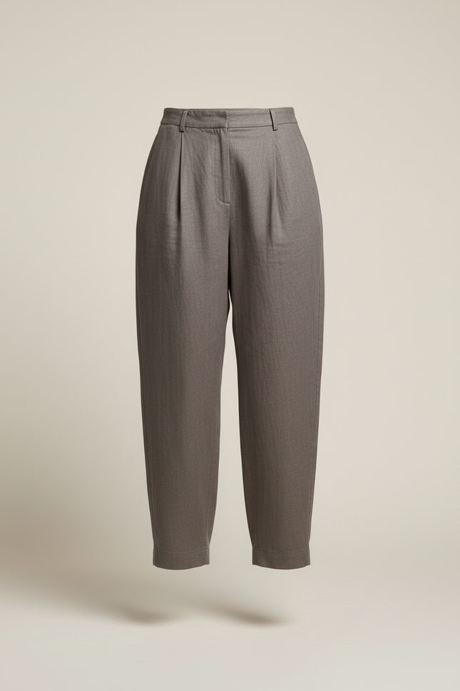 Pantalon Baggy Gris Plissé Ample Lin Fluide - vue 3