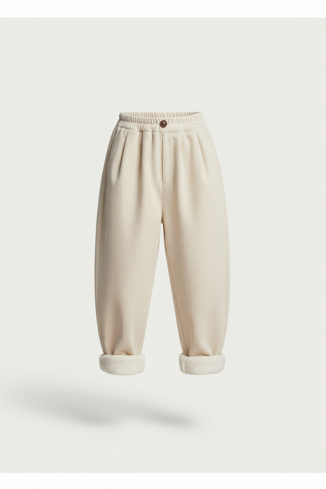 Pantalon Baggy Écru Côtelé Ample Décontracté Doublé Enfant - Beige Cordé - vue 3