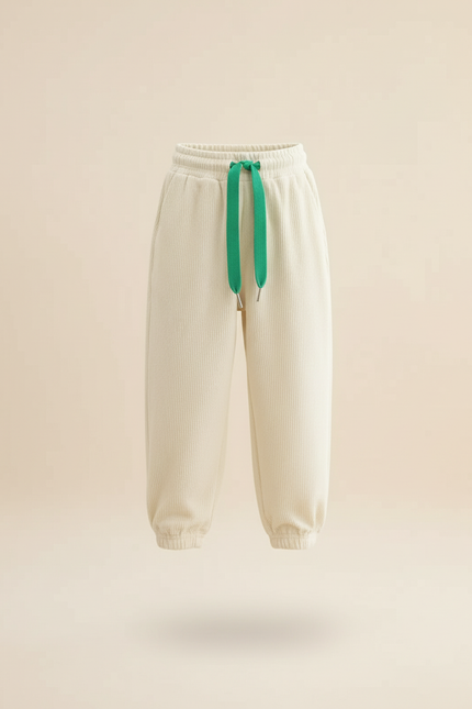 Pantalon Baggy Côtelé Beige Ample Cordon Vert Enfant - Cordé - vue 3