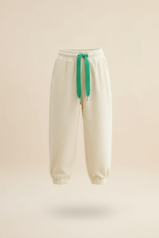 Pantalon Baggy Côtelé Beige Ample Cordon Vert Enfant - Cordé - vue 3