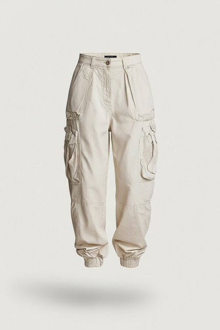 Pantalon Baggy Cargo Beige Ample Décontracté Femme - Toile - vue 3