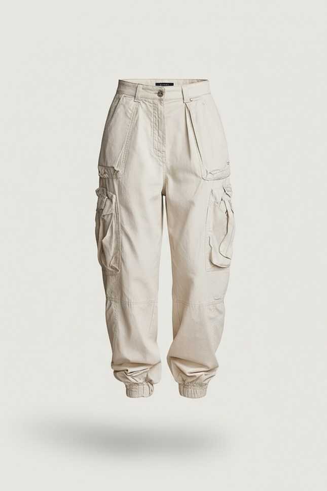 Pantalon Baggy Cargo Beige Ample Décontracté Femme - Toile - vue 3
