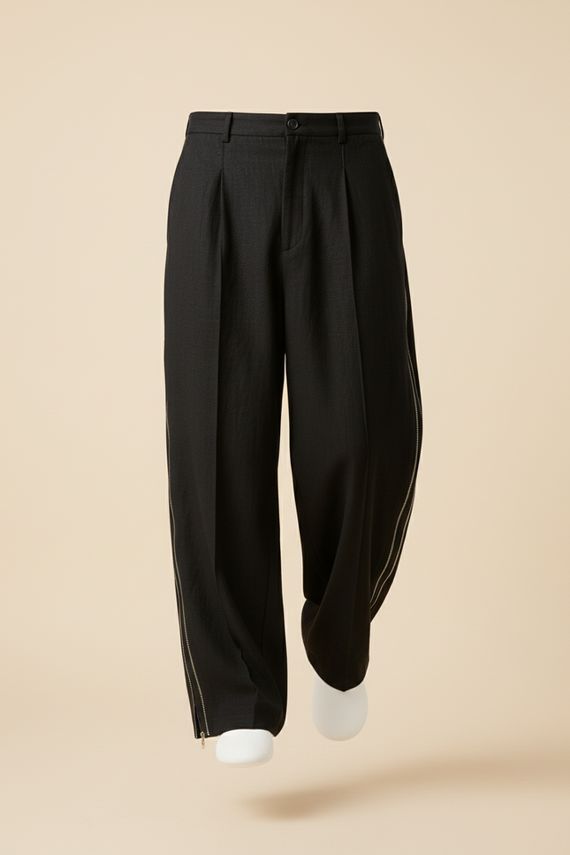 Pantalon Baggy Noir Ample Zippé Décontracté Homme - Gabardine - vue 3