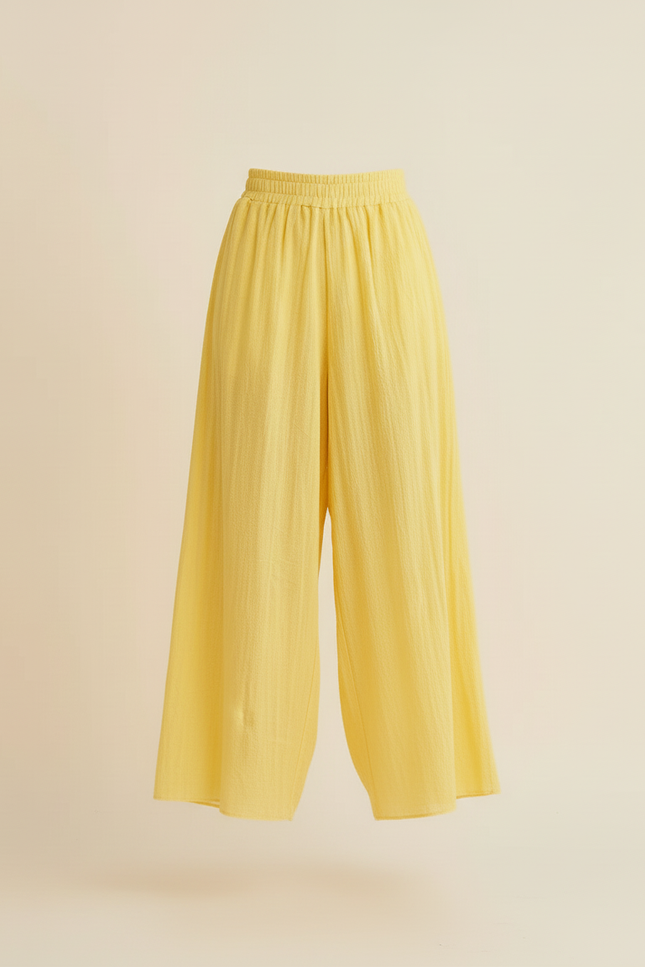 Pantalon Baggy Jaune Citron Ample Fluide Coton - vue 3
