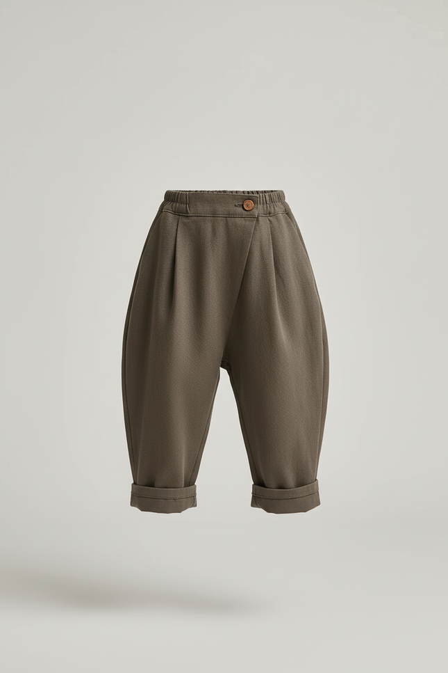 Pantalon Baggy Vert Kaki Coton Plissé Ample - vue 3