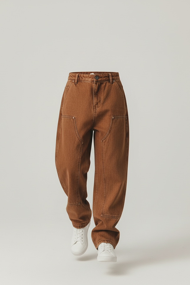 Pantalon Baggy Marron Ample Coton Garçon Décontracté - vue 3