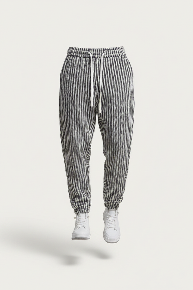 Pantalon Baggy Rayé Noir Blanc Harem Homme - Multicolore Maille - vue 3