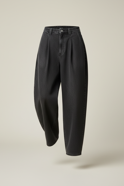 Pantalon Baggy Noir Ample Plissé Taille Haute - Jean - vue 3