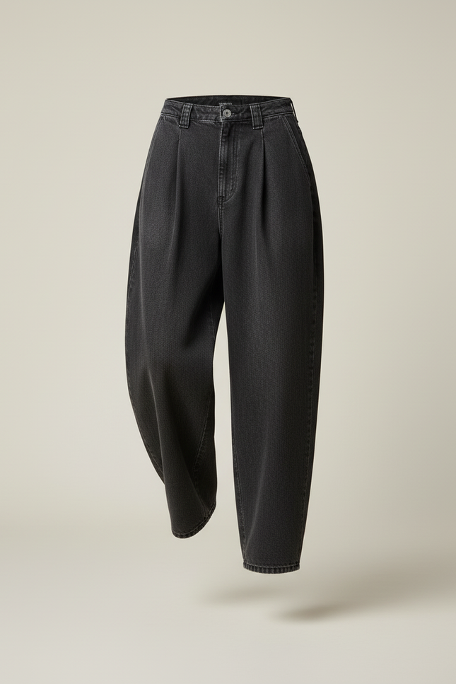 Pantalon Baggy Noir Ample Plissé Taille Haute - Jean - vue 3