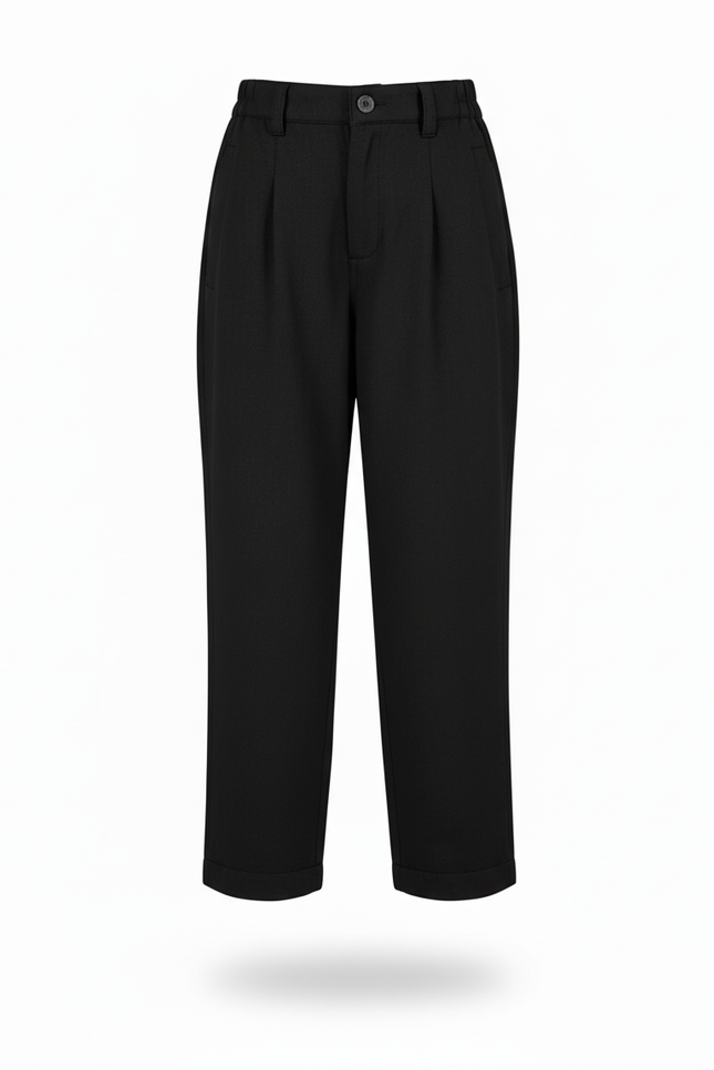 Pantalon Baggy Fille Noir Taille Haute Coton - Laine - vue 3