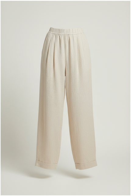 Pantalon Baggy Lin Beige Fluide Décontracté Femme - vue 3